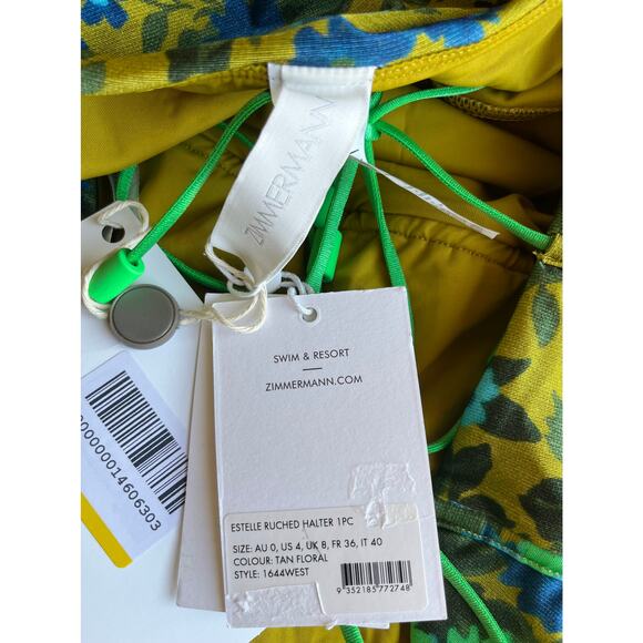 Zimmermann Estelle Ruched Halter One Piece Bathingsuit Tan Floral US Size 4 - Picture 3 of 3